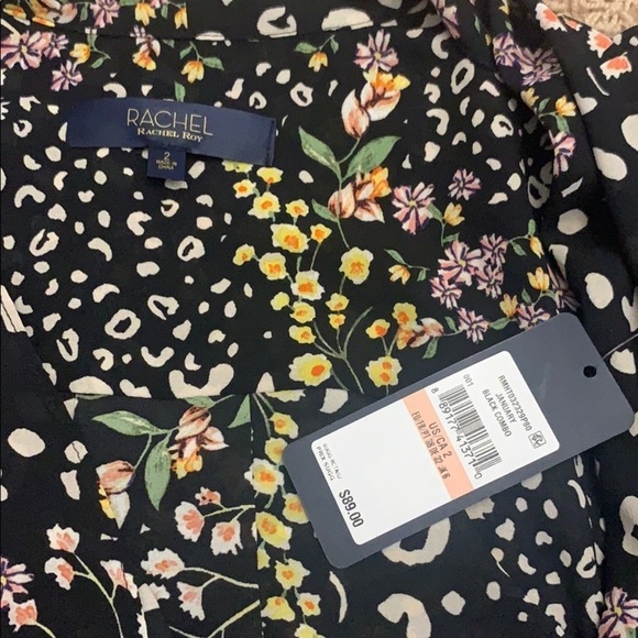 New Rachel Roy Collection January Floral Wrap Blouse Top Size XS Black Pink - Picture 3 of 7